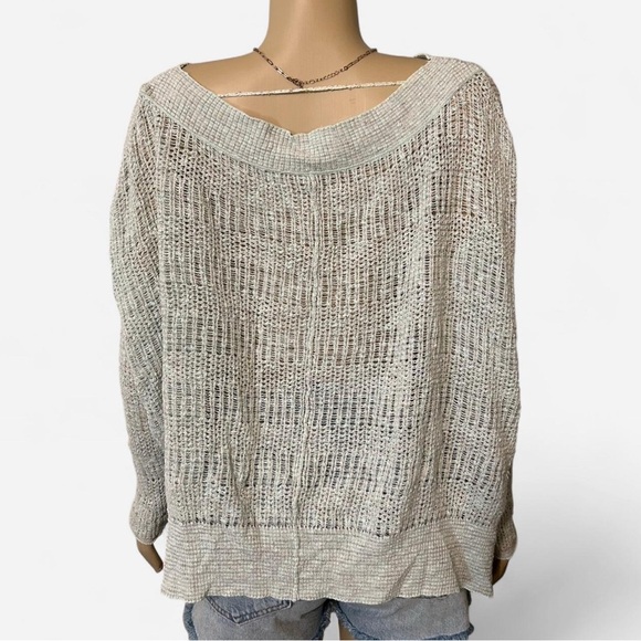 Free People Linen Green Crew Neck Sweater with Textured Knit - Picture 3 of 3